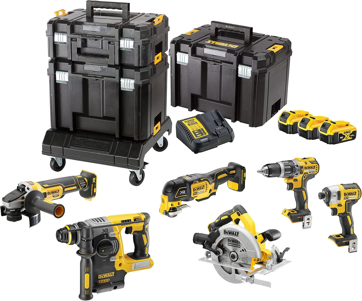 DeWalt DCK685P3T-QW kit 6 outils XR 18 V - Ensemble professionnel sans fil avec couple jusqu'à 205 Nm - 3 batteries lithium-ion 5 Ah incluses - Système de rangement TSTAK