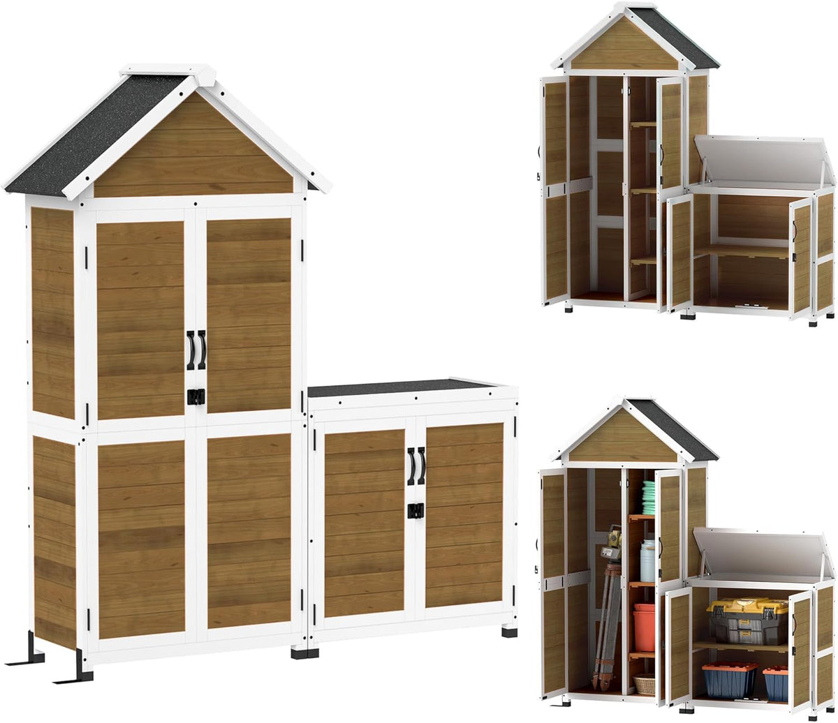 Outsunny armoire de jardin en bois - Bois naturel avec toit incliné en asphalte - Étagères et portes verrouillables pour outils - Dimensions 89 x 51 x 182 cm