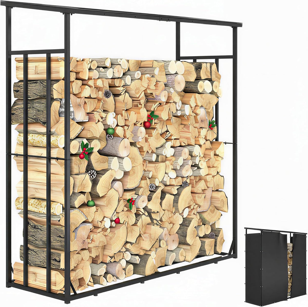 Outsunny abri bûches métal noir - Range bois de chauffage avec housse imperméable - Toit polycarbonate 185 x 62 x 184 cm
