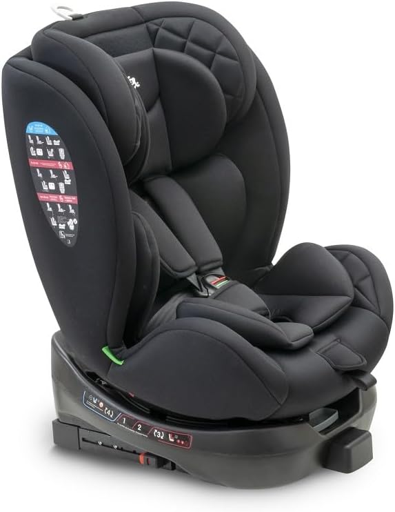 Interbaby SELLA i-Size siège auto enfant - Groupe 0 1 2 3 avec rotation 360 degrés ISOFIX - Harnais 5 points et appuie tête 10 positions - Noir jusqu'à 36 kg
