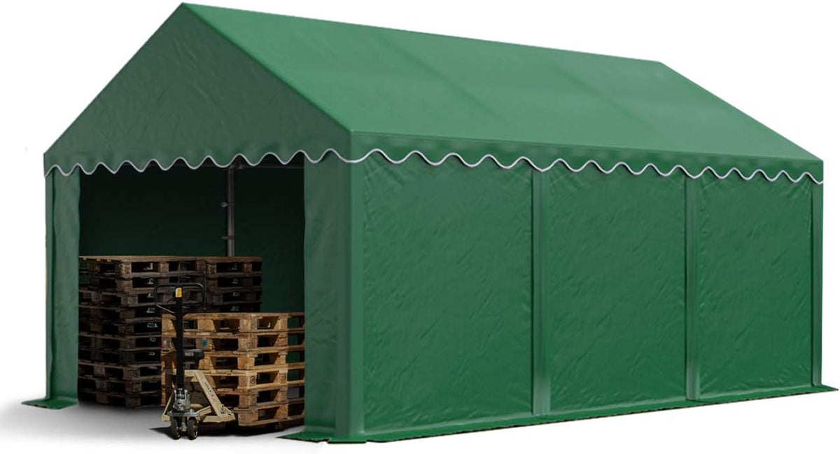 TOOLPORT tente de stockage 3 x 6 m - Bâche PVC vert foncé résistance 700 N - Cadre acier allié imperméable et résistant aux UV - Dimensions 6 x 3 x 2 m