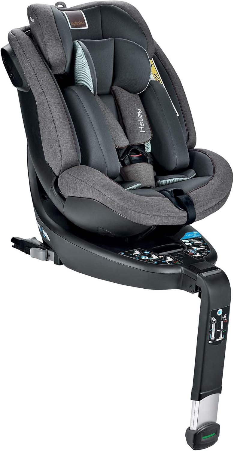 Inglesina Halley Siège Auto Bébé Pivotant 360° - Utilisation 0 à 7 Ans de 40 à 125 cm - Harnais 5 Points et Réglage Hauteur Gris