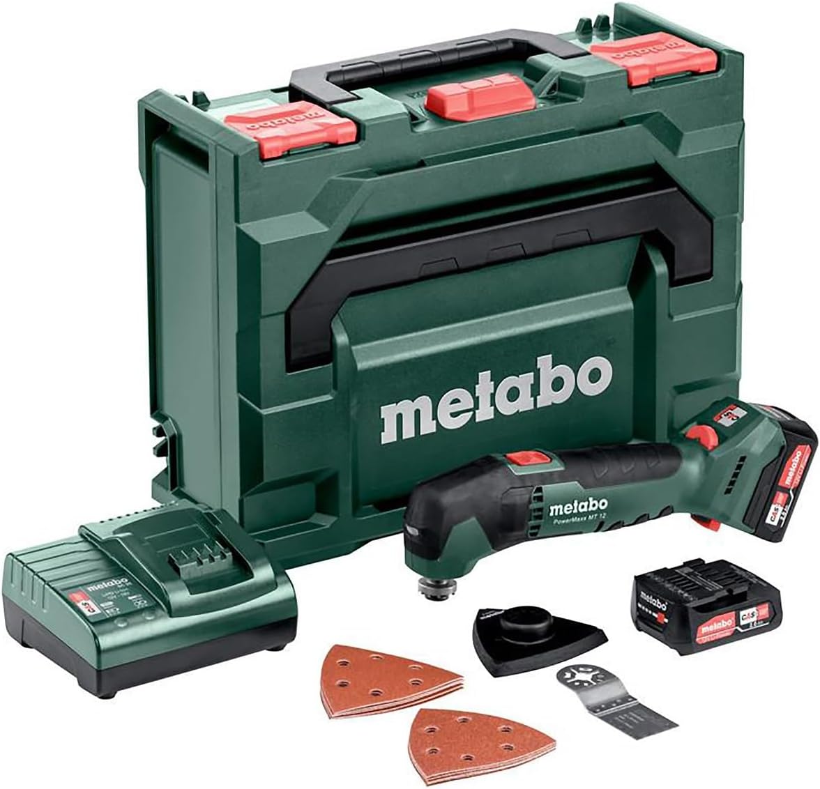 Metabo PowerMaxx MT 12 outil multifonction sans fil - Alimentation 12 V pour scier meuler racler et râper - Design fin avec lumière LED - Batteries 2 Ah et accessoires inclus