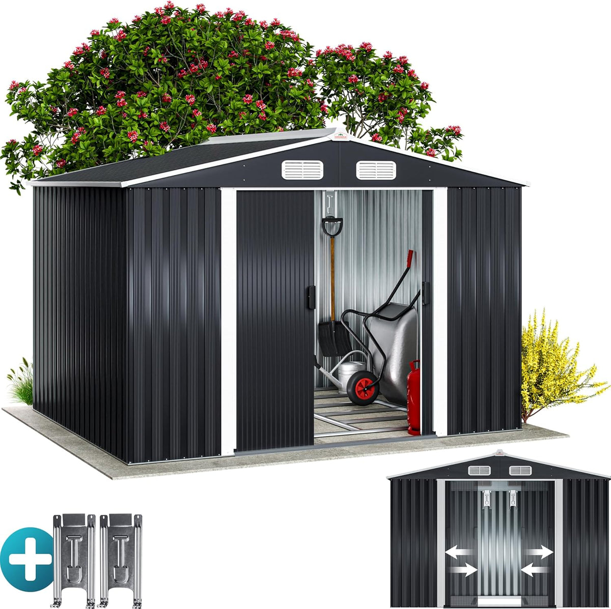 Abri de jardin métal XXL GARDEBRUK 5 m² - Cabane de rangement extérieure anthracite - Porte coulissante et structure acier étanche