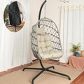 LKINBO fauteuil oeuf suspendu avec support - Rotin gris avec coussin pour 1 personne - Structure pliable charge maximale 160 kg - Pour intérieur jardin terrasse et balcon