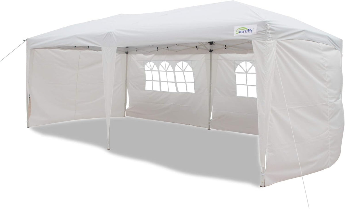 Goutime tonnelle pliante 3 x 6 m - Gazebo extérieur blanc avec murs amovibles - Tente réception acier allié étanche avec sac à roulettes