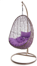 Kideo fauteuil suspendu marron avec coussin violet - Chaise lounge moderne avec structure métal - Fauteuil suspendu intérieur extérieur