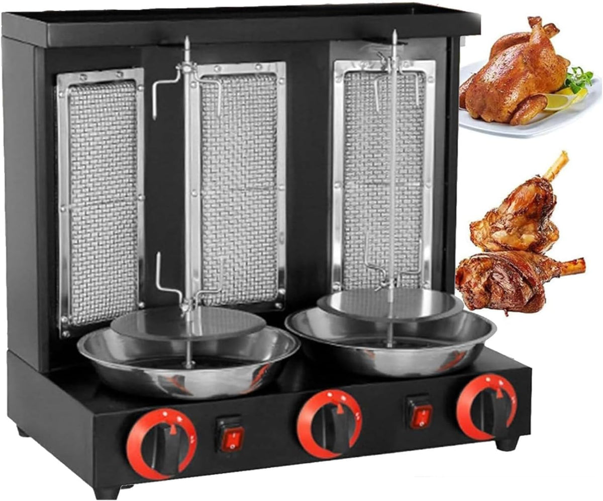ZyKnaurral grill shawarma électrique vertical - Gril à viande gyroscopique avec brûleur - Température réglable de 50 à 350 degrés Celsius - Finition noire pour cuisine domestique commerciale