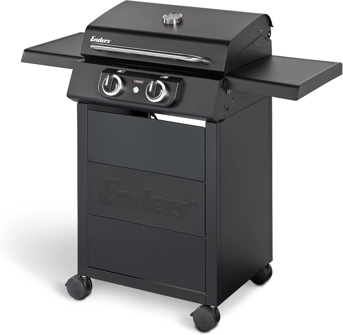 Enders eCRAVE 2 barbecue électrique - Deux éléments chauffants et grille en fonte - Chariot noir avec rangement et système Simple Clean - Thermomètre et bac à graisse amovible