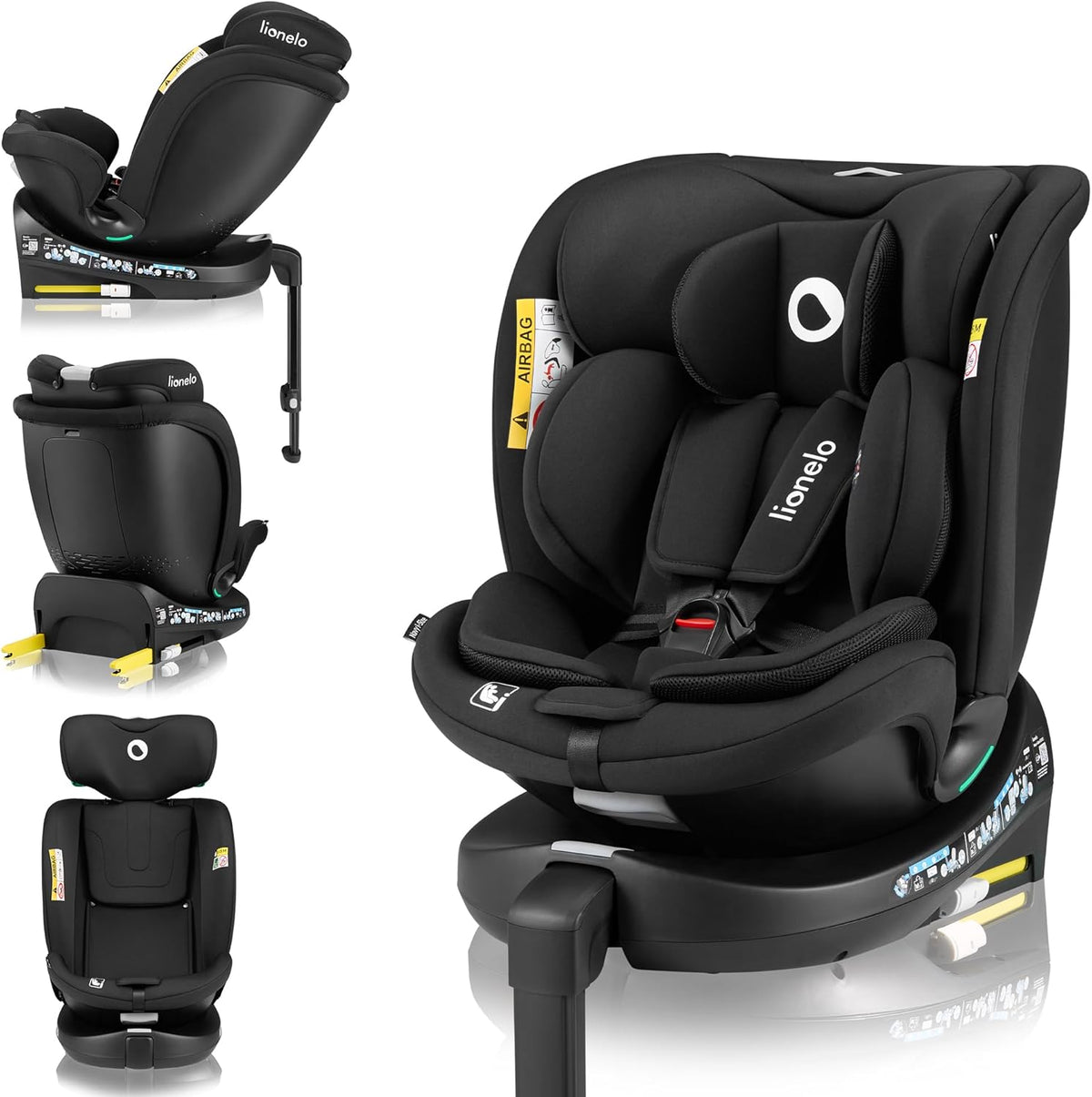 Lionelo Navy i-Size siège auto enfant 40 à 150 cm - Rotation 360 degrés ISOFIX et pied stabilisateur - Harnais 5 points appuie tête 11 positions - Onyx jusqu'à 50 kg