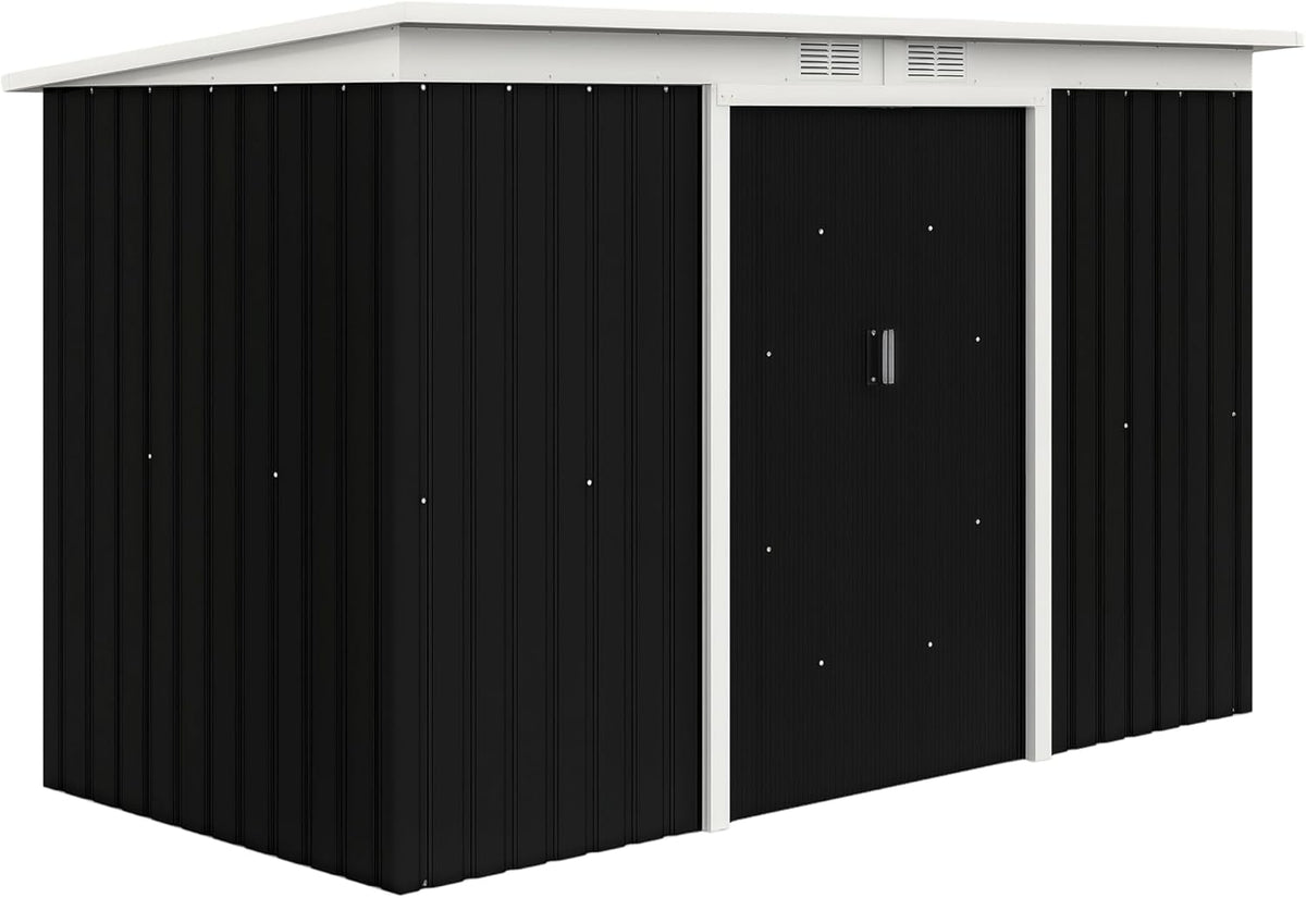 Outsunny abri de jardin XXL 3,6 m2 - Acier galvanisé noir avec kit de fondation - Portes coulissantes verrouillables et aérations - Dimensions 280 x 130 x 172 cm