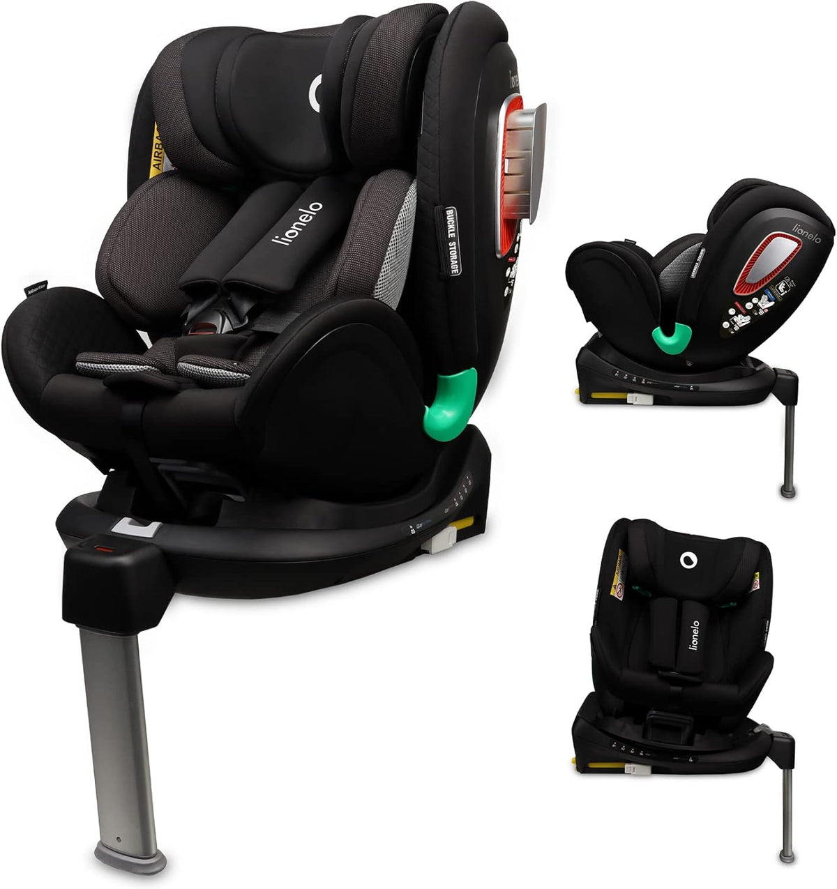 LIONELO Antoon Plus ADAC Siège Auto Bébé 0 à 36 kg - ISOFIX avec Jambe de Force et Rotation 360° - Harnais 5 Points Protection Latérale Noir