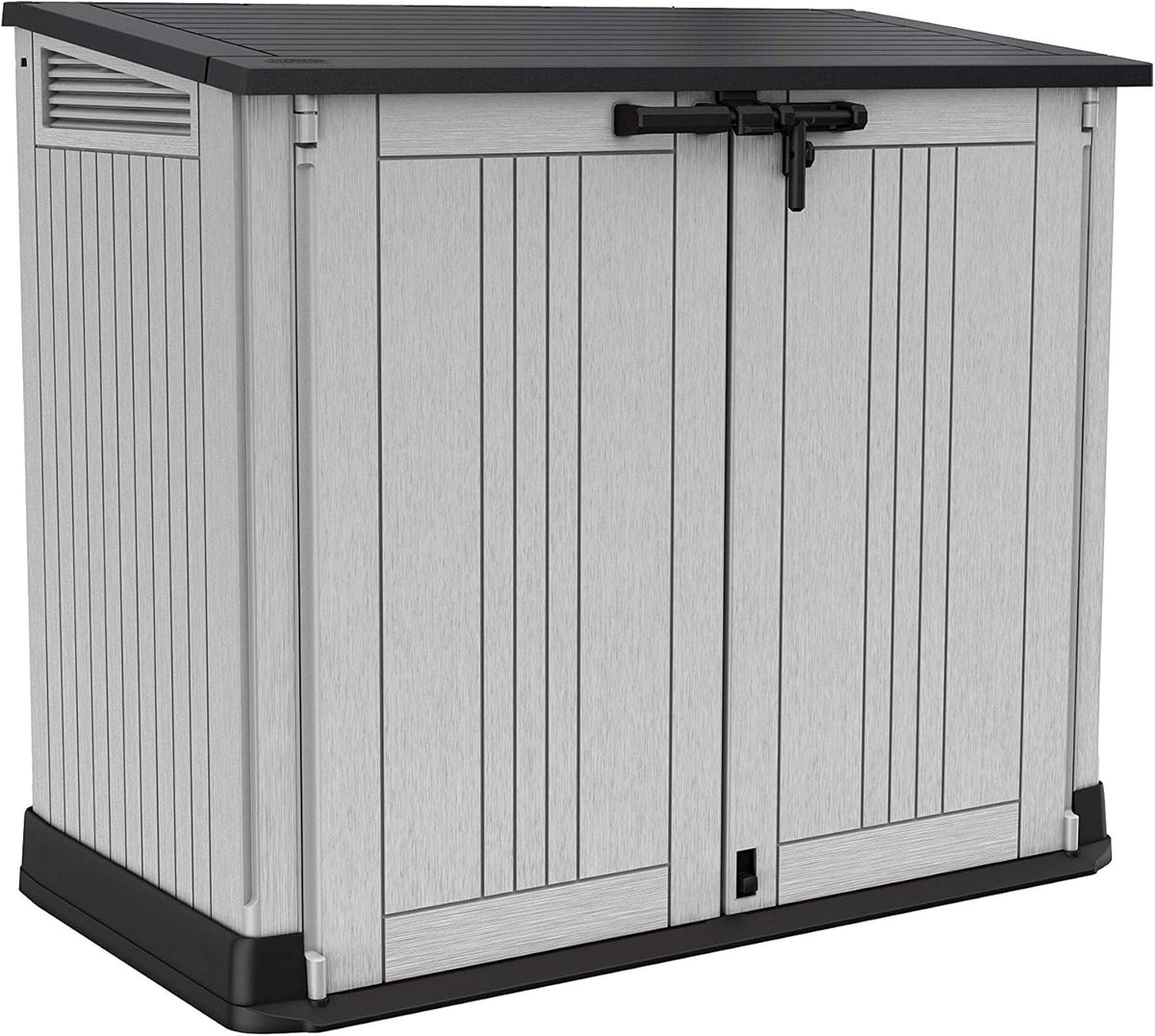 Keter Store It Out Nova 249317 abri de jardin - Résine gris clair avec couvercle gris foncé - Rangement extérieur étanche style simple - Dimensions 132 x 71,5 x 113,5 cm
