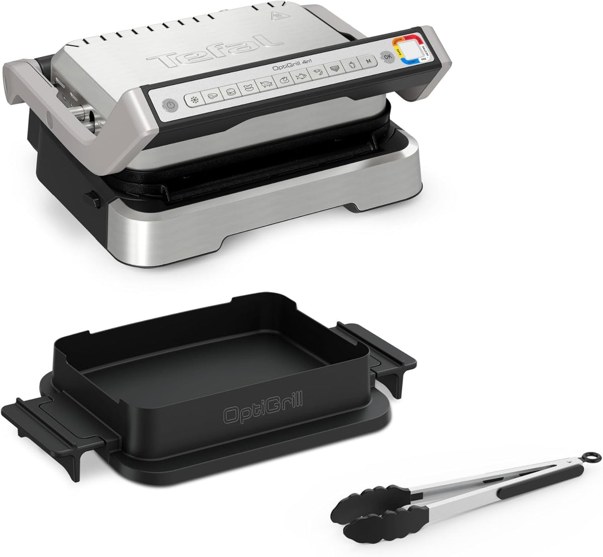 Tefal OptiGrill 4 en 1 GC776D10 grill intelligent - Barbecue four et repas complet pour 4 personnes - 9 programmes mode manuel et ouverture 180 degrés - Bac à graisse amovible finition métal