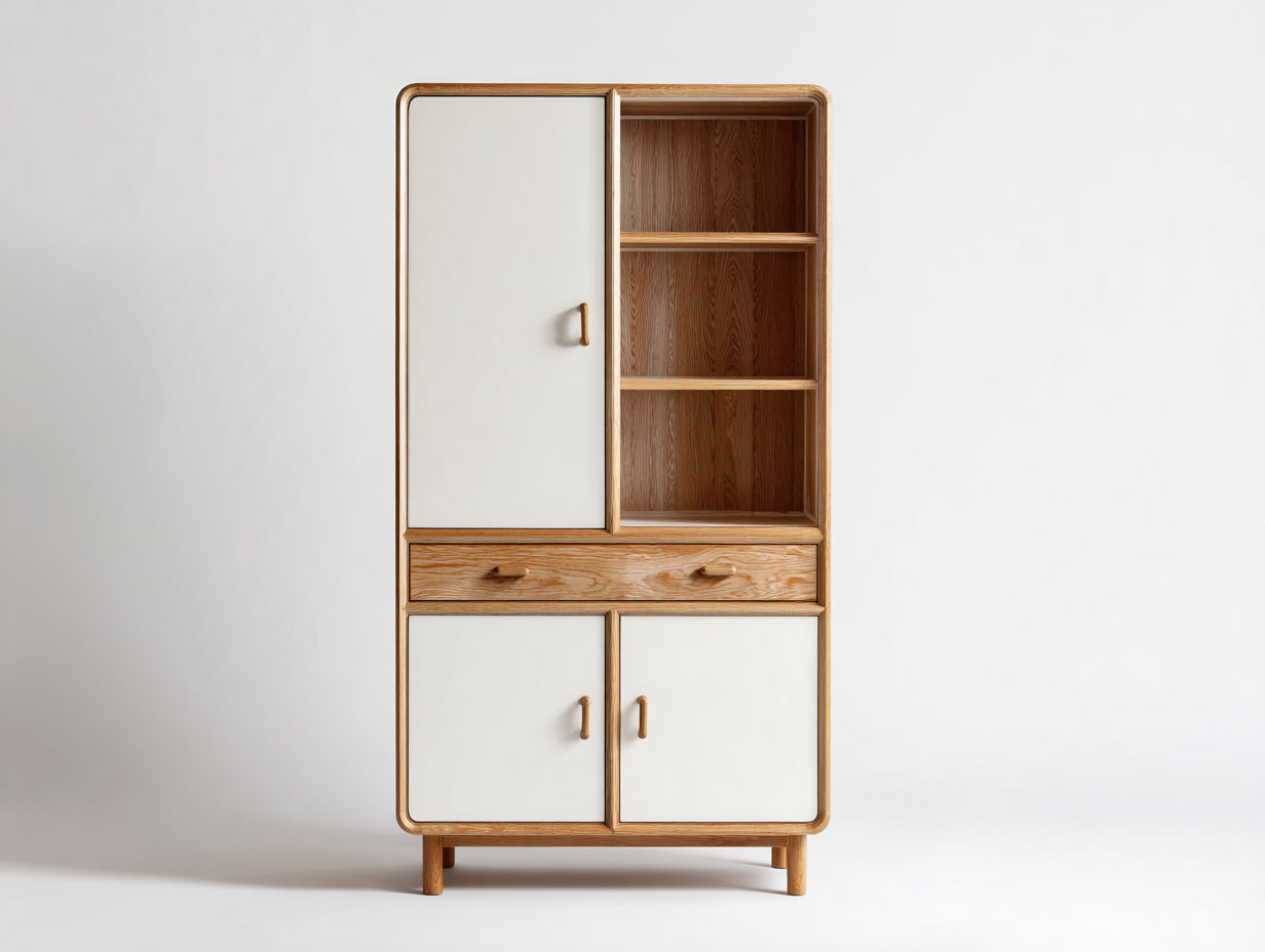 Bibliothèque - bois - 94x38x176 cm - chêne clair-blanc - contemporain