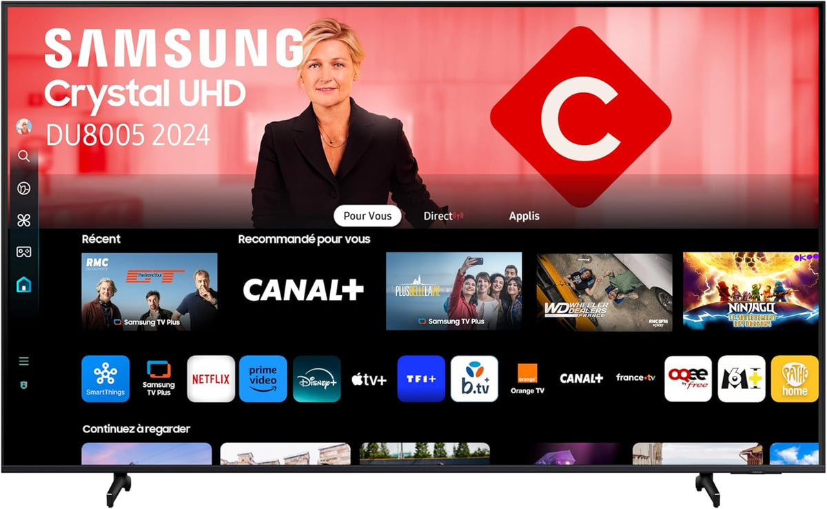 Samsung 55DU8005 Smart TV 55 pouces 2024 - Écran LED Crystal UHD 4K 60 Hz - Pied réglable en hauteur et Q-Symphony - Wi-Fi Bluetooth HDMI USB avec services de streaming