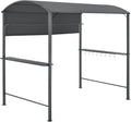 Tonnelle barbecue avec comptoir et crochets - Structure acier allié anthracite avec toile polyester grise - Auvent imperméable pour cuisine extérieure - Dimensions 220 x 140 x 215 cm