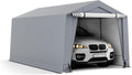 COSTWAY tente garage carport 290 x 490 cm - Structure acier allié grise pour SUV bateau et cargaison - Portes et poutres triangulaires - Auvent imperméable résistant aux UV
