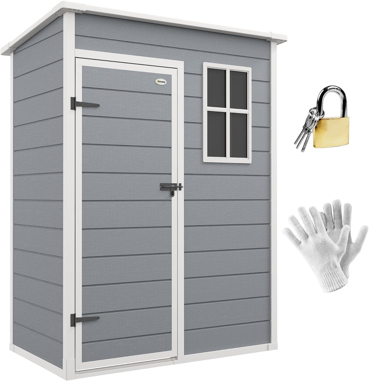 Outsunny abri de jardin compact 1,14 m2 - Aluminium gris avec éléments en polypropylène - Porte verrouillable fenêtre et aération - Dimensions 151 x 92 x 193 cm