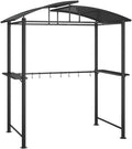 vidaXL gazebo barbecue avec étagères - Structure acier anthracite et toit polycarbonate - Auvent rectangulaire avec protection UV - Dimensions 210 x 114 x 230 cm