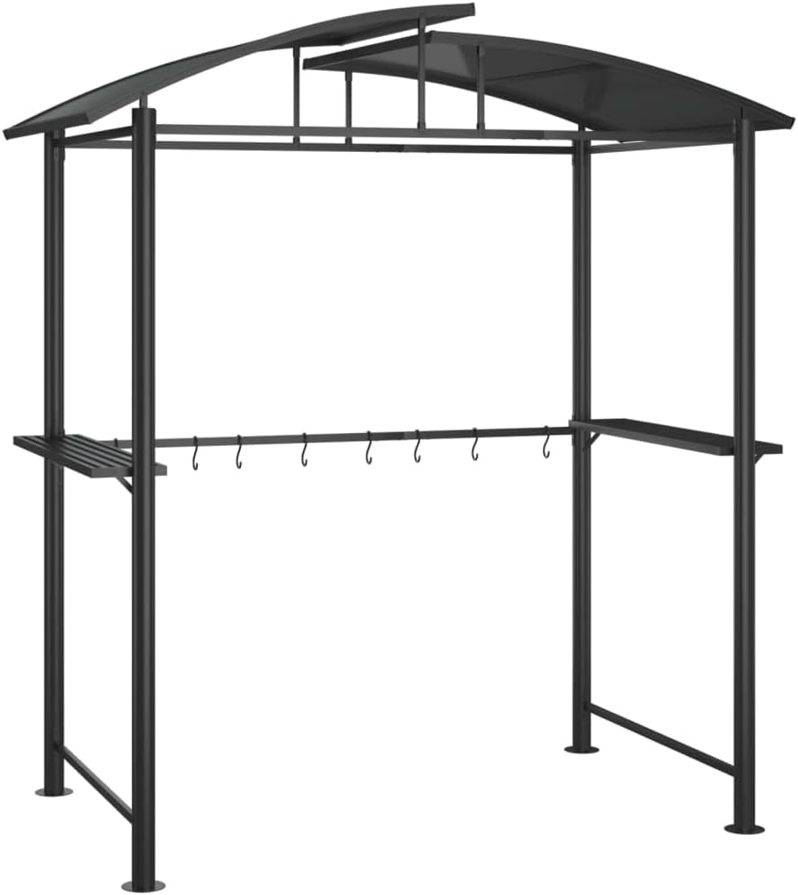 vidaXL gazebo barbecue avec étagères - Structure acier anthracite et toit polycarbonate - Auvent rectangulaire avec protection UV - Dimensions 210 x 114 x 230 cm