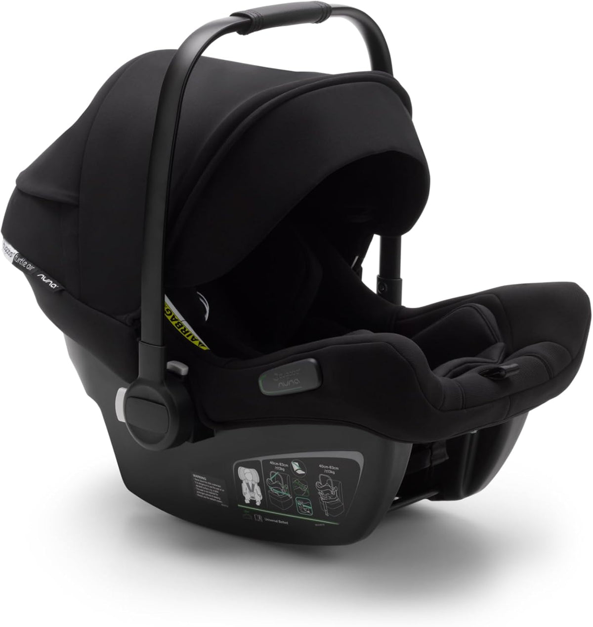 Nuna Turtle Air siège auto bébé - Modèle ultraléger noir pour nouveau né et jeune enfant - Capote avec fenêtre de visibilité et harnais 3 points - Jusqu'à 15 kg poids 3,98 kg