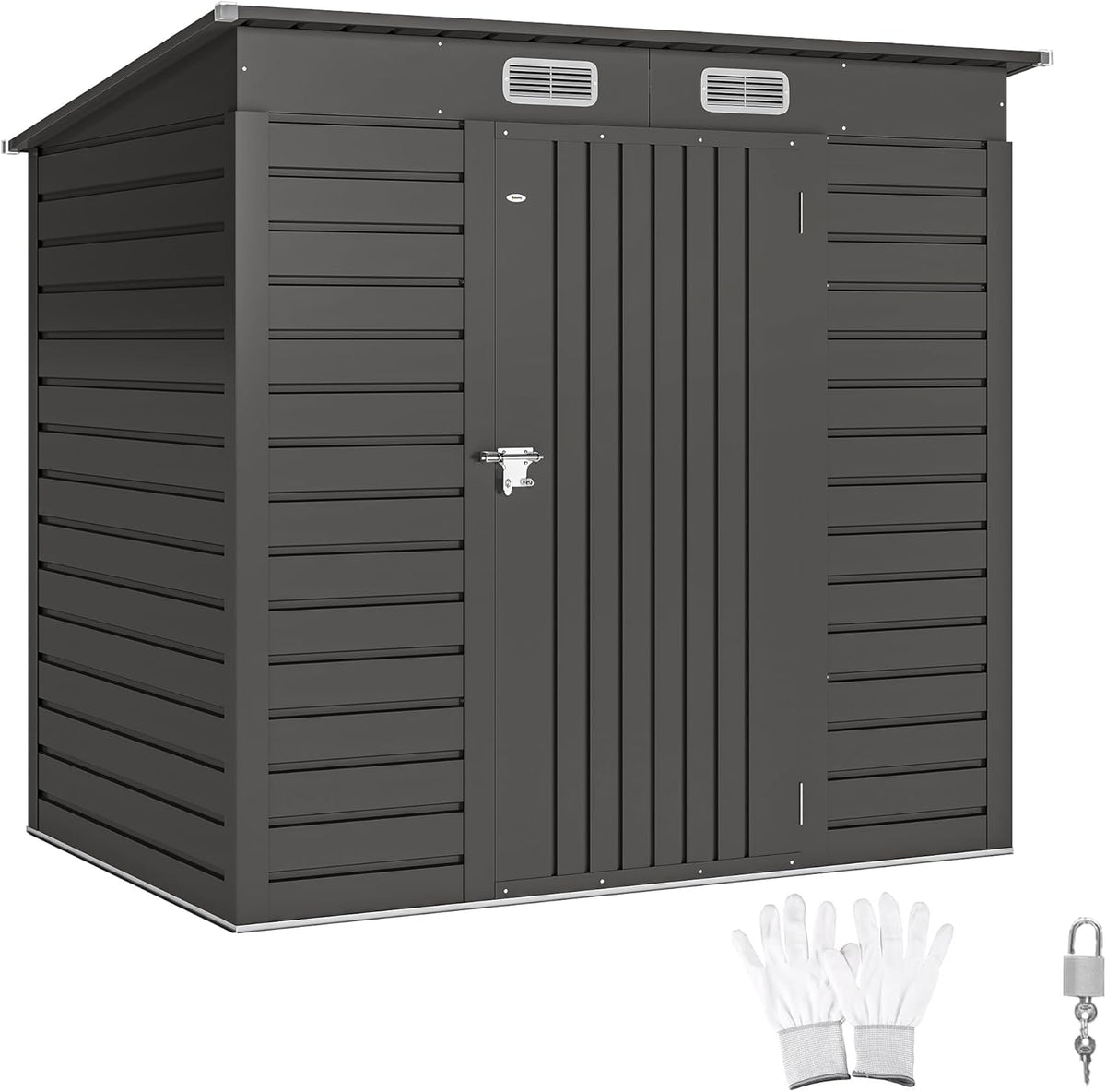 Outsunny abri de jardin métal 2,5 m2 - Acier galvanisé gris pour rangement des outils - Portes verrouillables avec 2 aérations - Dimensions 191 x 130 x 183 cm