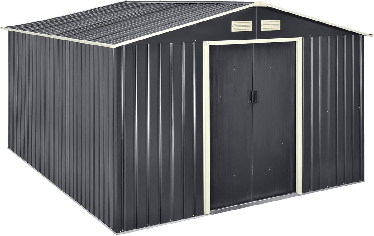 en.casa abri de jardin 15 m3 - Acier galvanisé gris foncé avec toit à pignon - Structure étanche pour rangement extérieur - Dimensions 277 x 192 x 319 cm