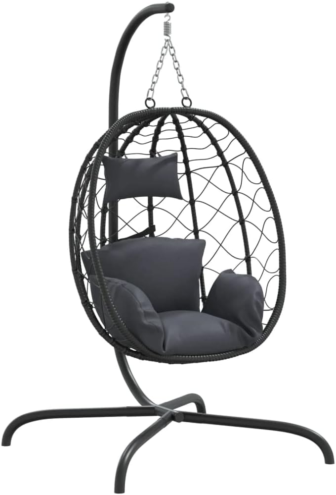 vidaXL fauteuil suspendu avec coussin - Rotin synthétique et acier anthracite - Charge maximale 150 kg pour 1 personne - Chaise cocon intérieur extérieur
