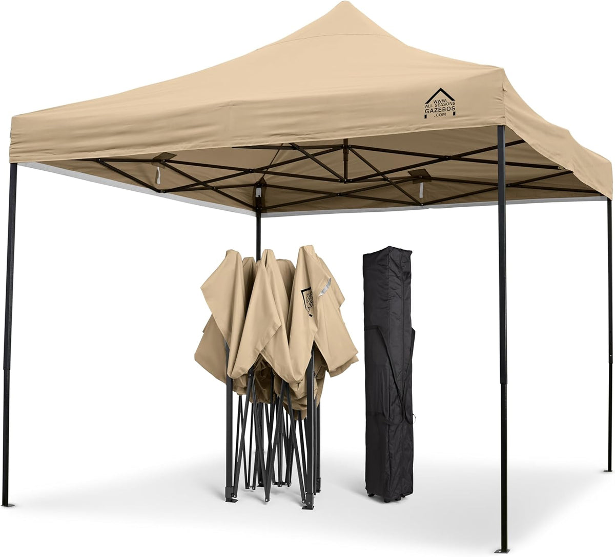 All Seasons Gazebos tonnelle pliante 3 x 3 m - Structure métal et toile polyester beige - Imperméable avec protection contre les UV - Forme carrée sans assemblage requis