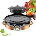 ADITAM grill électrique portable 2 en 1 - Puissance 1100 W avec grande poêle antiadhésive - Utilisation intérieure et extérieure - Acier inoxydable finition dorée alimentation 220 V