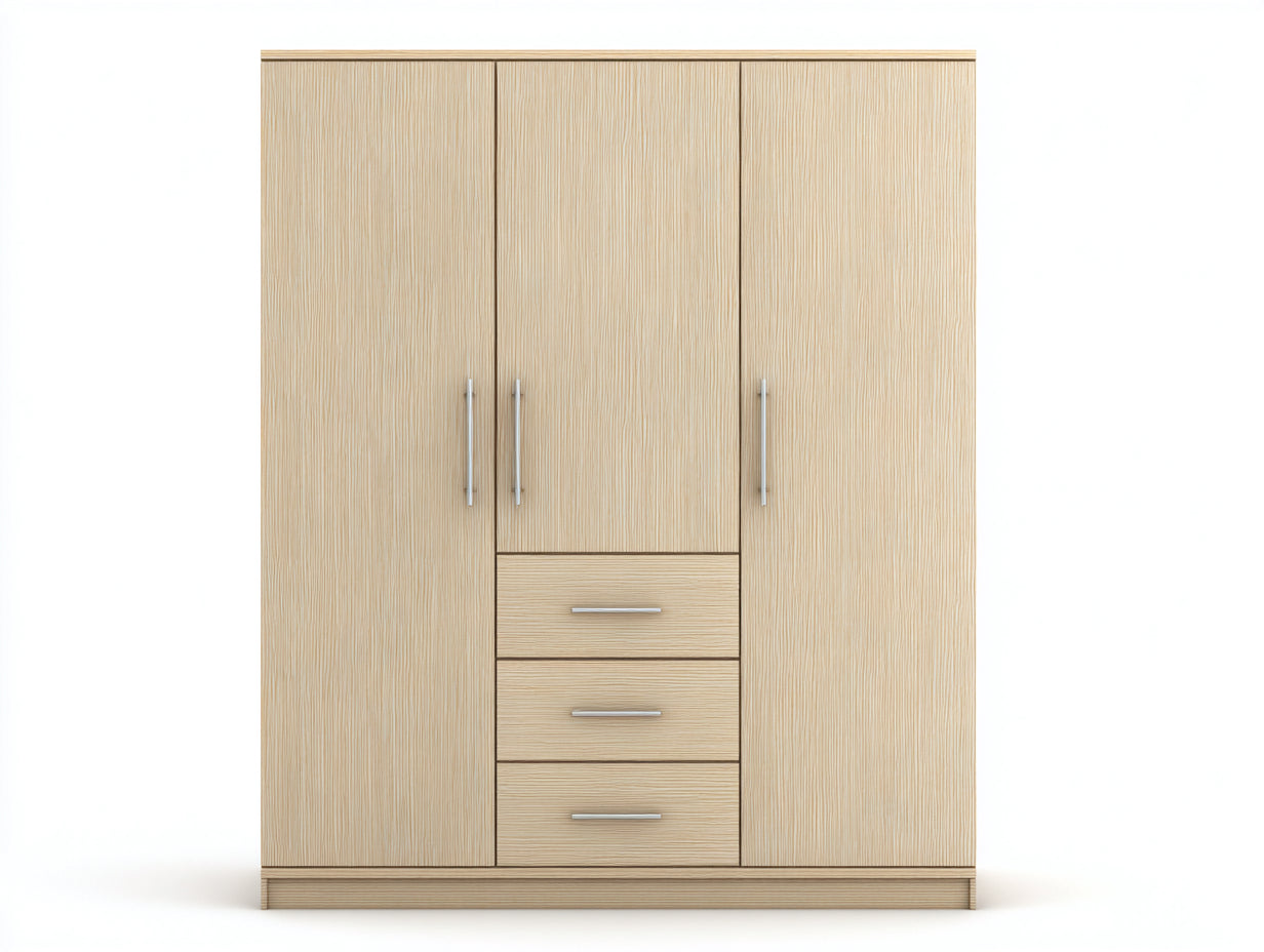 Armoire-panneaux de bois-150x53x186 cm-beige-moderne
