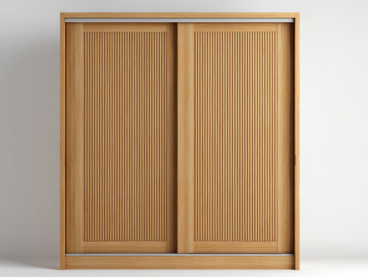 Armoire-bois-136x52x178 cm-marron clair-japonisant