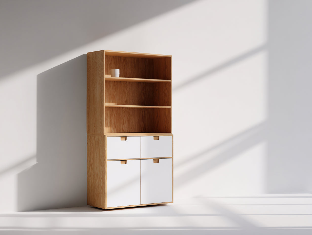 Bibliothèque - bois - 98x37x172 cm - chêne clair-blanc - moderne