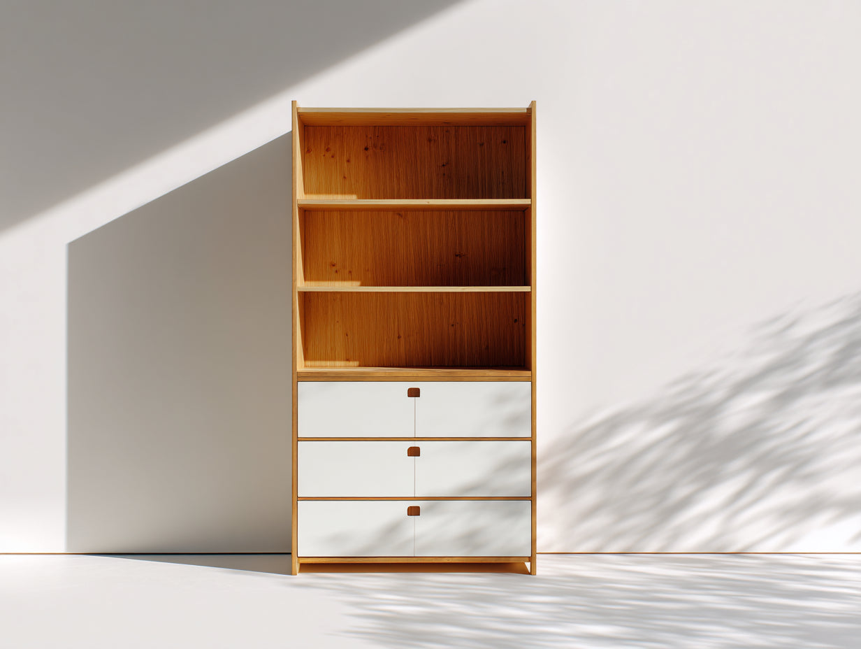 Bibliothèque - bois - 92x36x178 cm - chêne clair-blanc - moderne