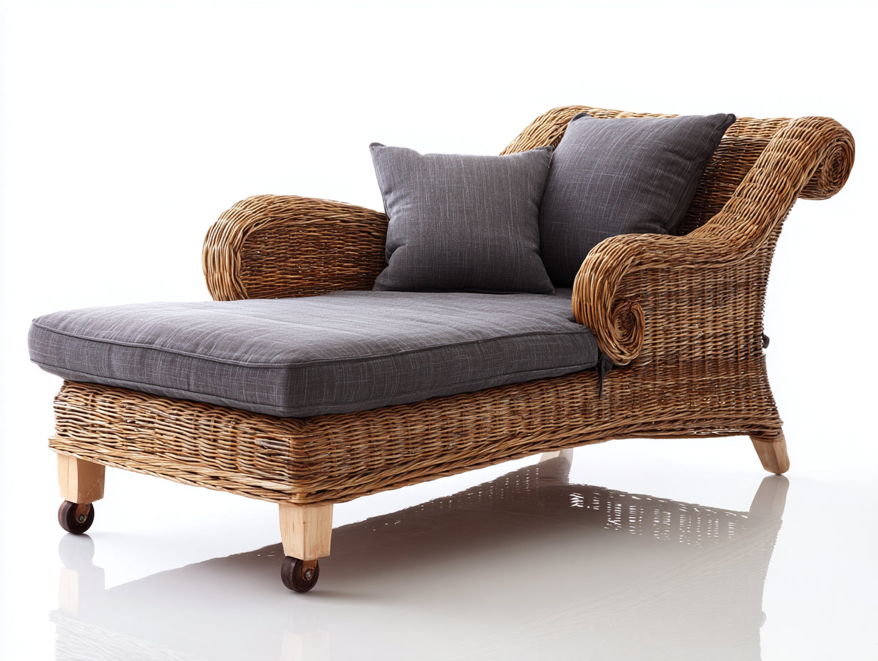 Bain de soleil - résine tressée-tissu-bois-métal - 188x86x88 cm - Gris-Miel - style classique