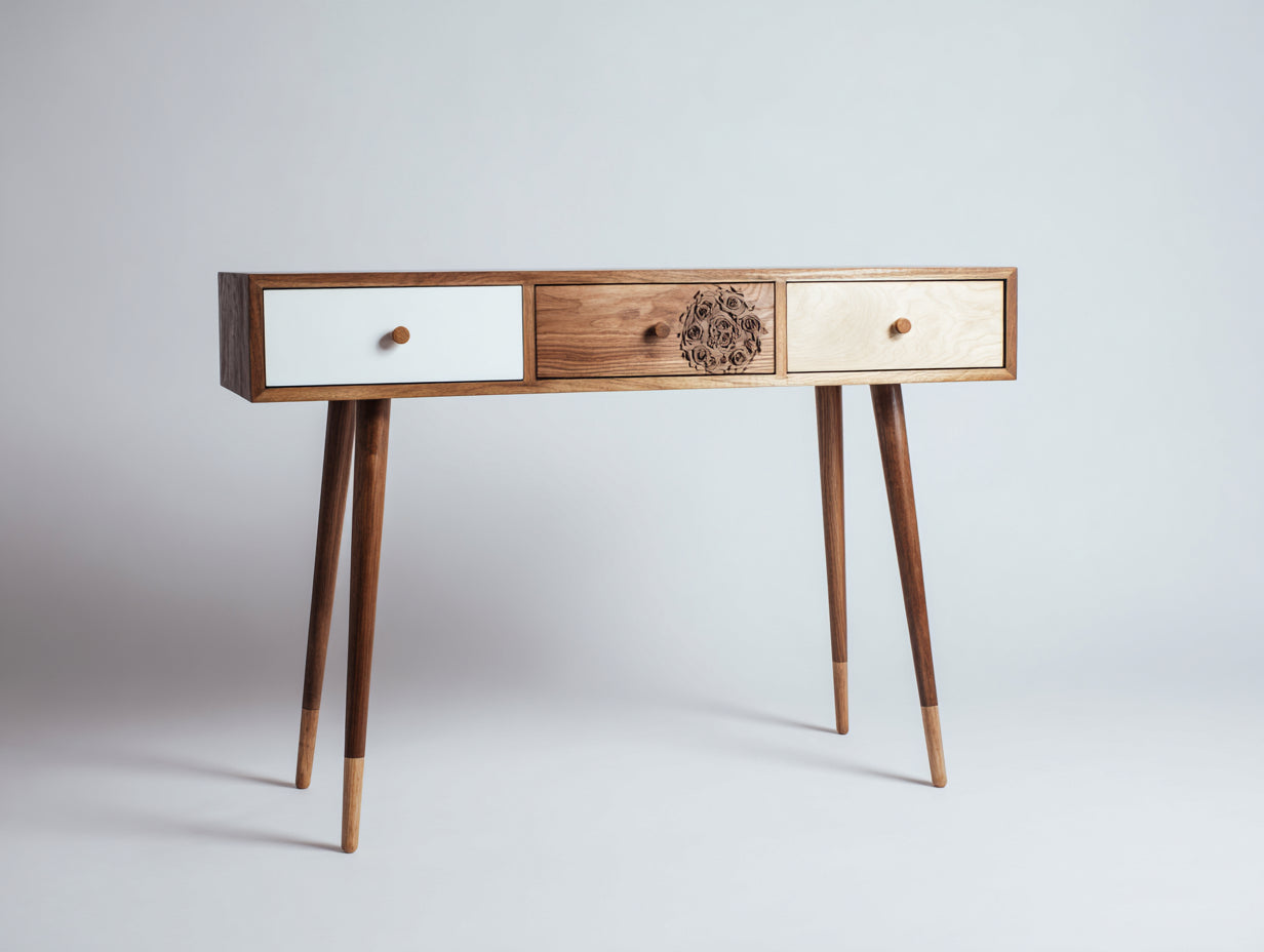Bureau-Bois-118x42x76 cm-Marron-Blanc-Beige-Scandinave