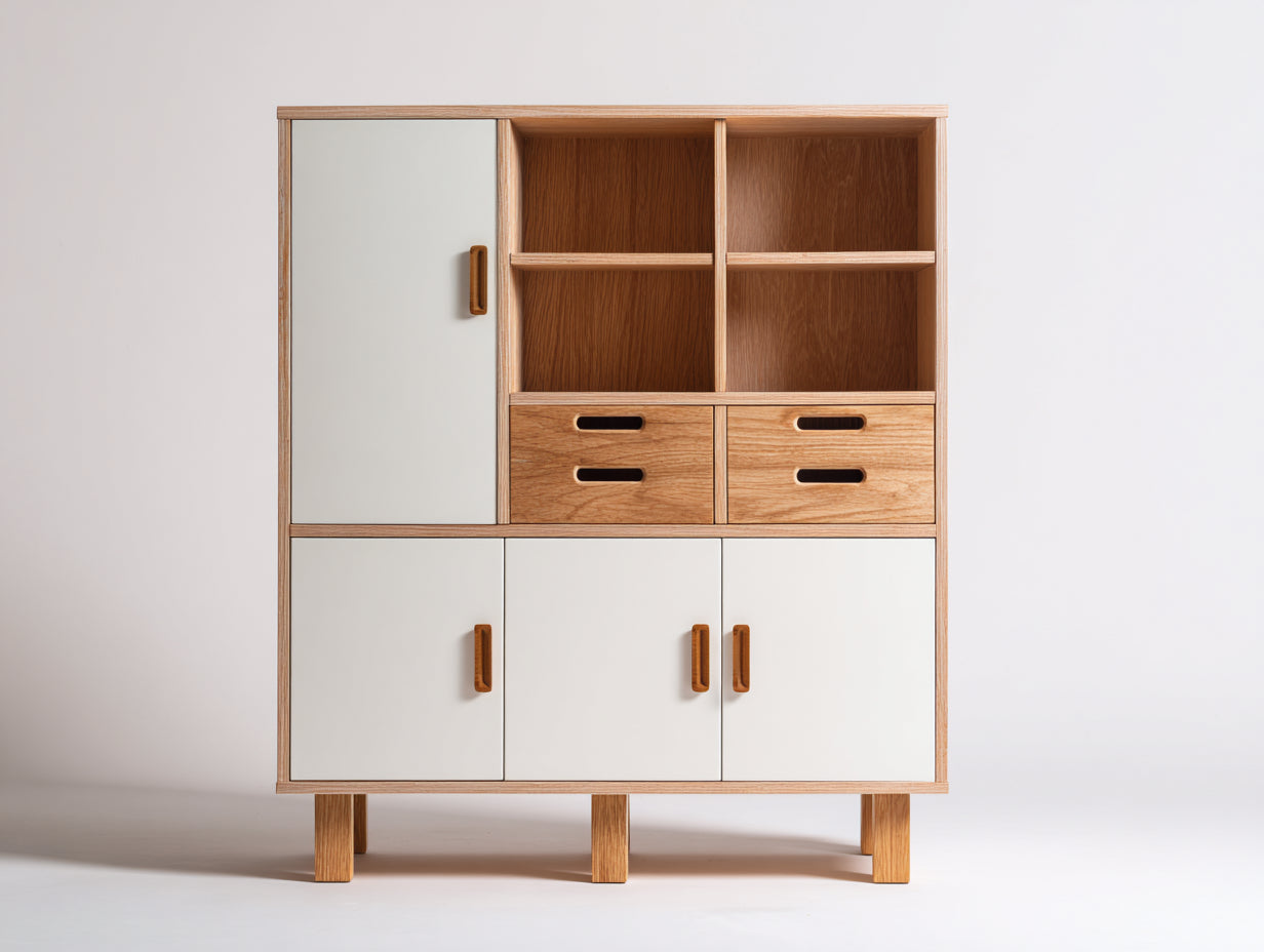 Bibliothèque - bois - 132x38x168 cm - chêne clair-blanc - scandinave