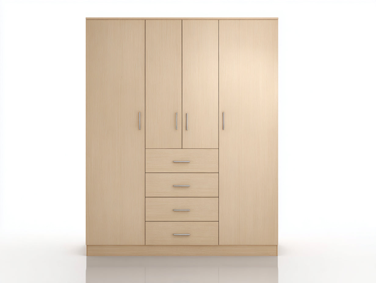 Armoire-panneaux de bois-148x52x184 cm-beige-moderne