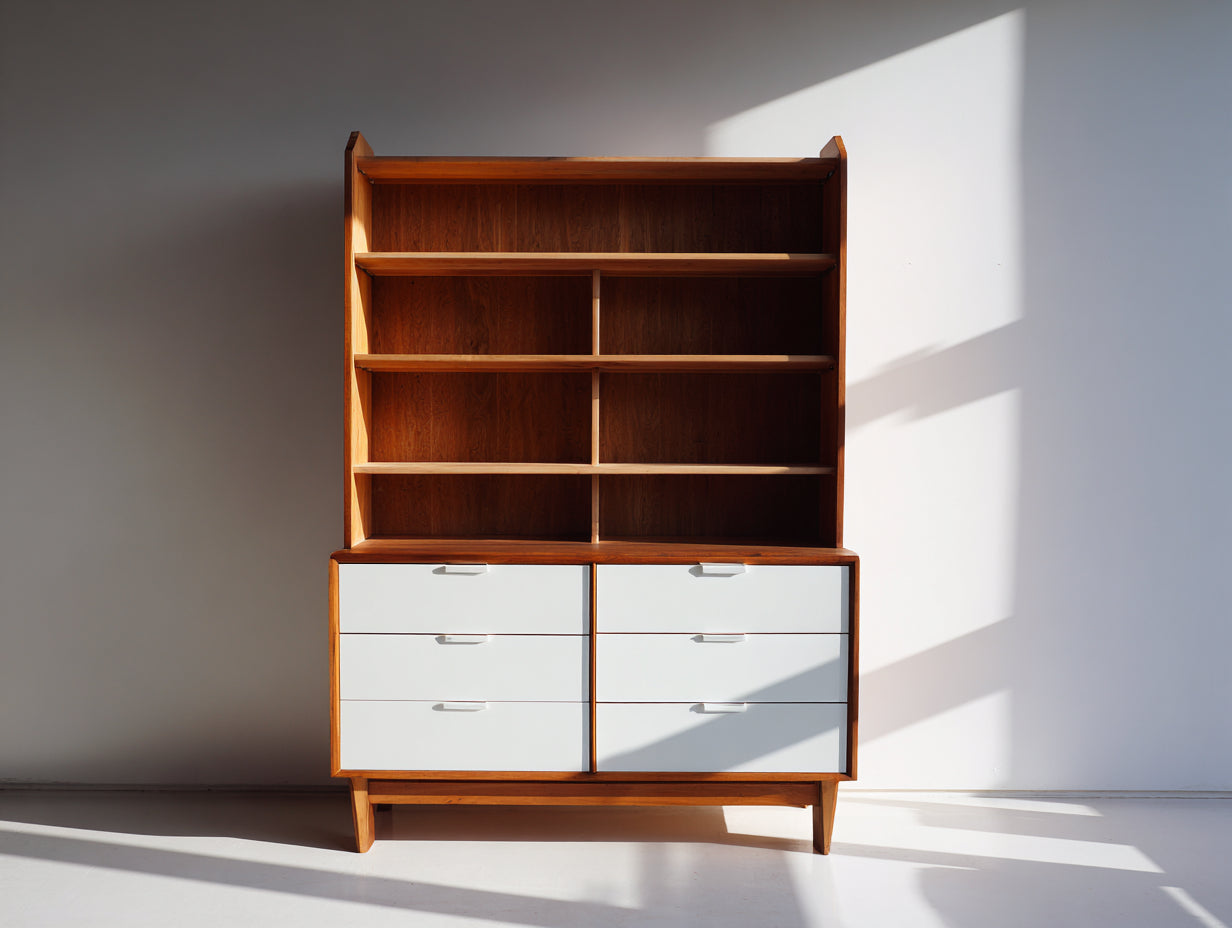Bibliothèque - bois - 126x42x176 cm - brun-blanc - vintage