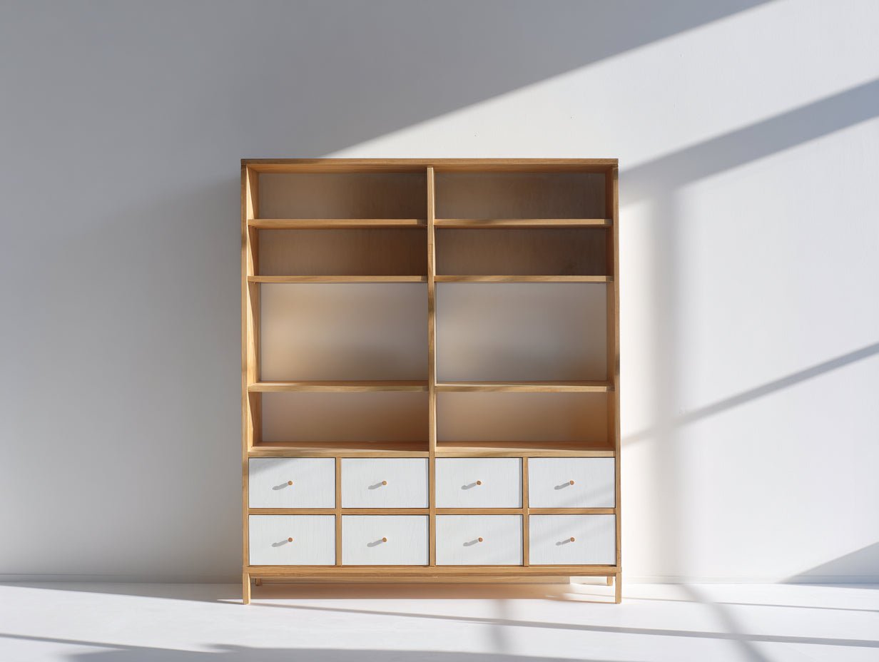 Bibliothèque - bois - 134x40x182 cm - chêne clair-blanc - moderne