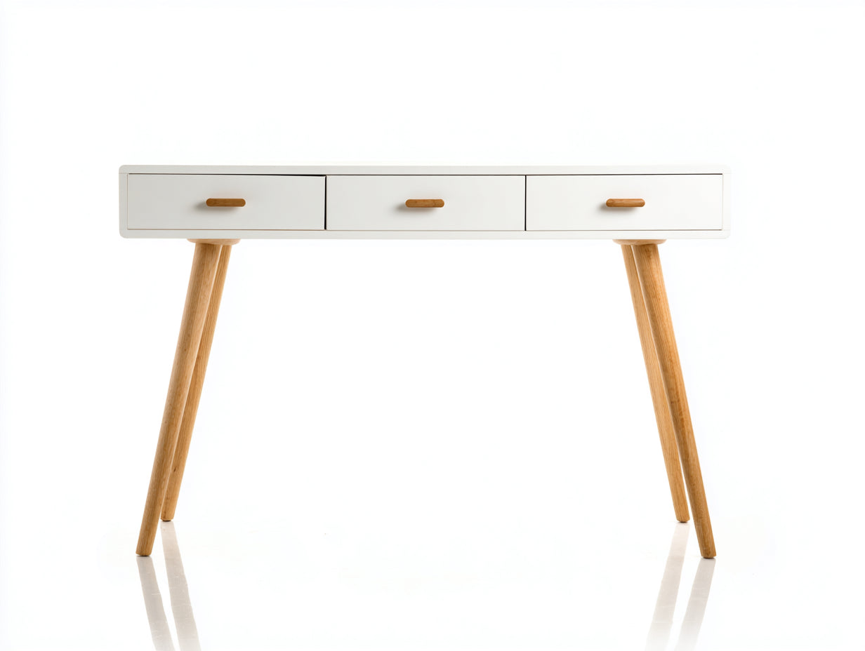 Bureau-Bois-121x41x76 cm-Blanc-Beige-Scandinave