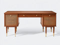 Bureau-Bois-Rotin-Métal-150x60x80 cm-Marron-Beige-Doré-Rétro