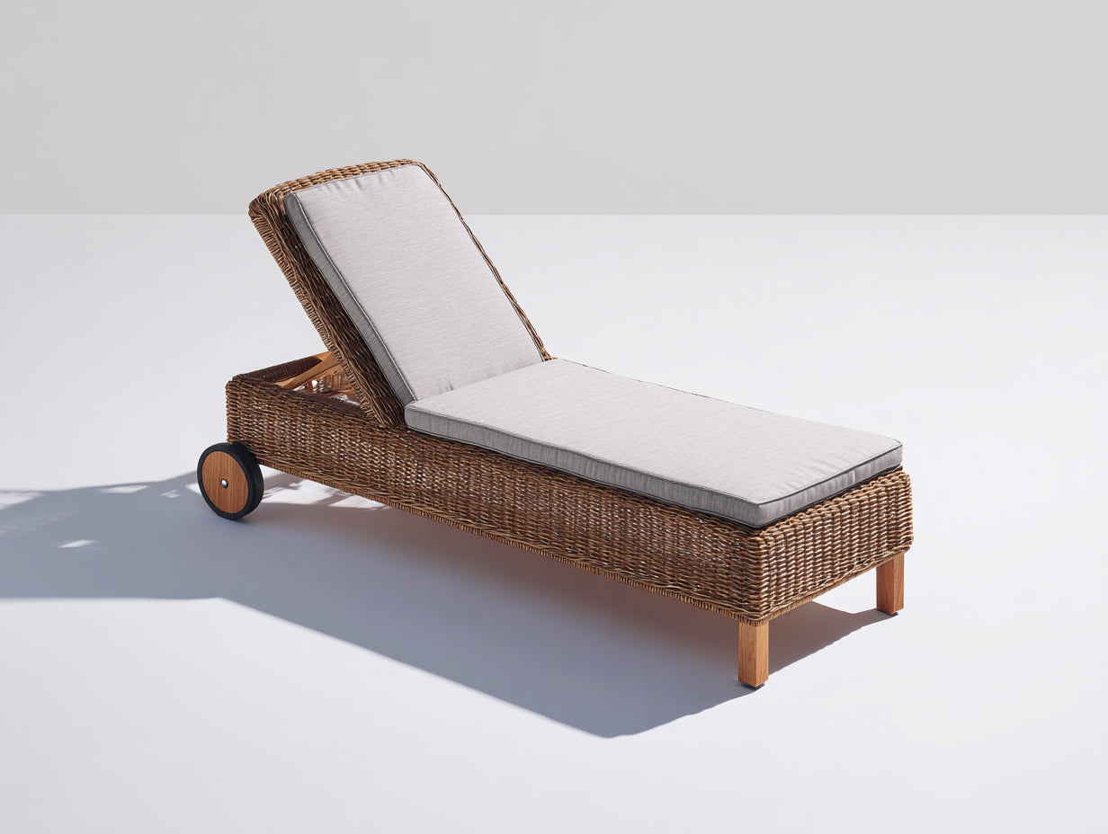 Bain de soleil - résine tressée-tissu-bois-métal - 198x74x96 cm - Gris-Marron - style contemporain